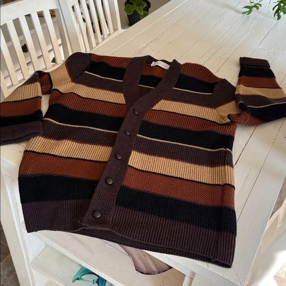 Vintage JANTZEN grandpacore wool cardigan, brown multicolour EUC unisex - Picture 6 of 11